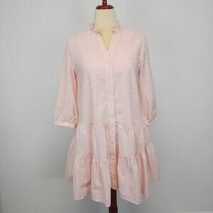 Tommy Hilfiger Eyelet Tiered Babydoll Dress Size 2 Light Pink Relaxed Oversized